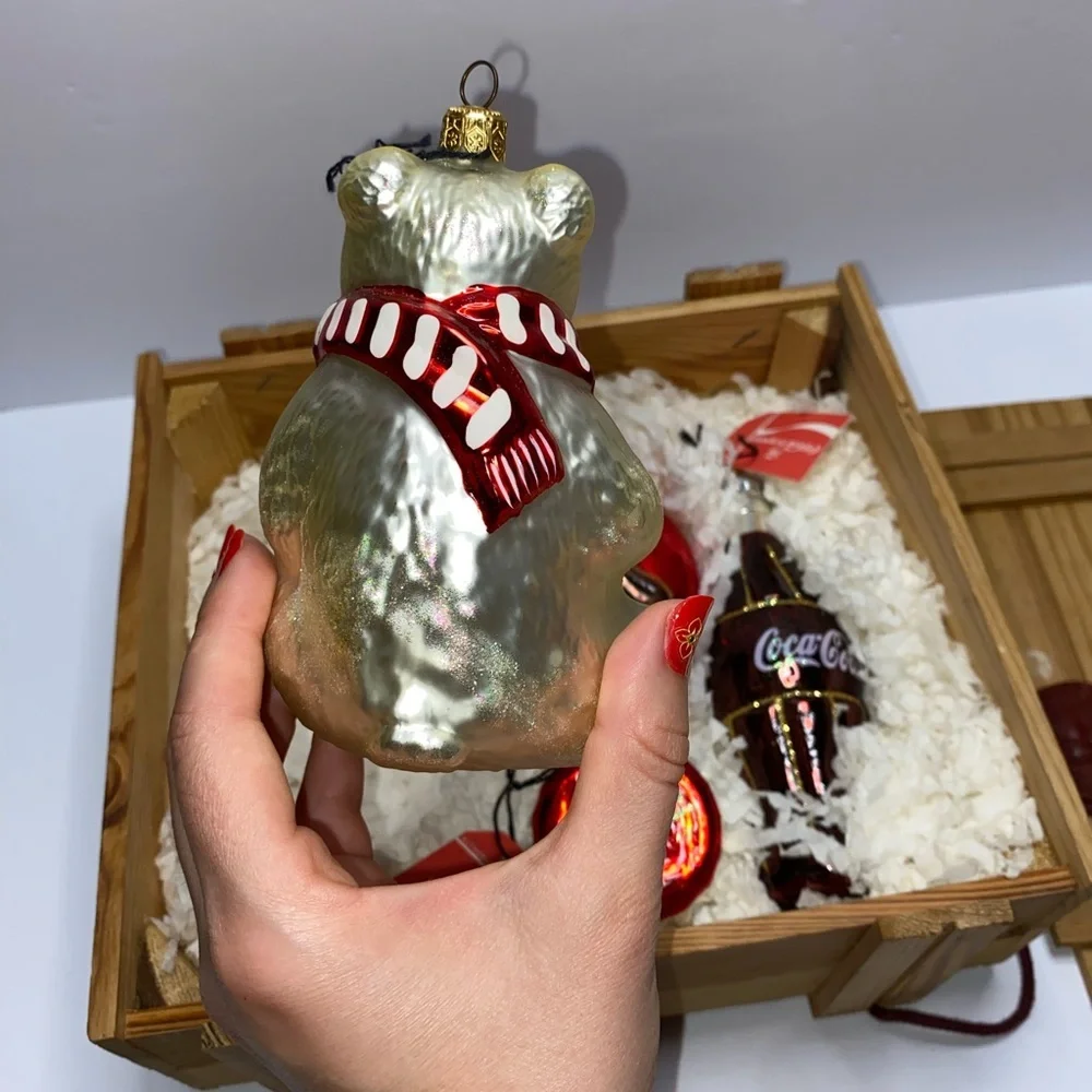 Kurt Adler Polonaise Coca-Cola Glass Ornaments • Set of 4 • VTG 1996 • With Box
